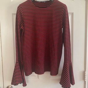 Zara Black Red Stripe Long Sleeve Bell Cuff Top
